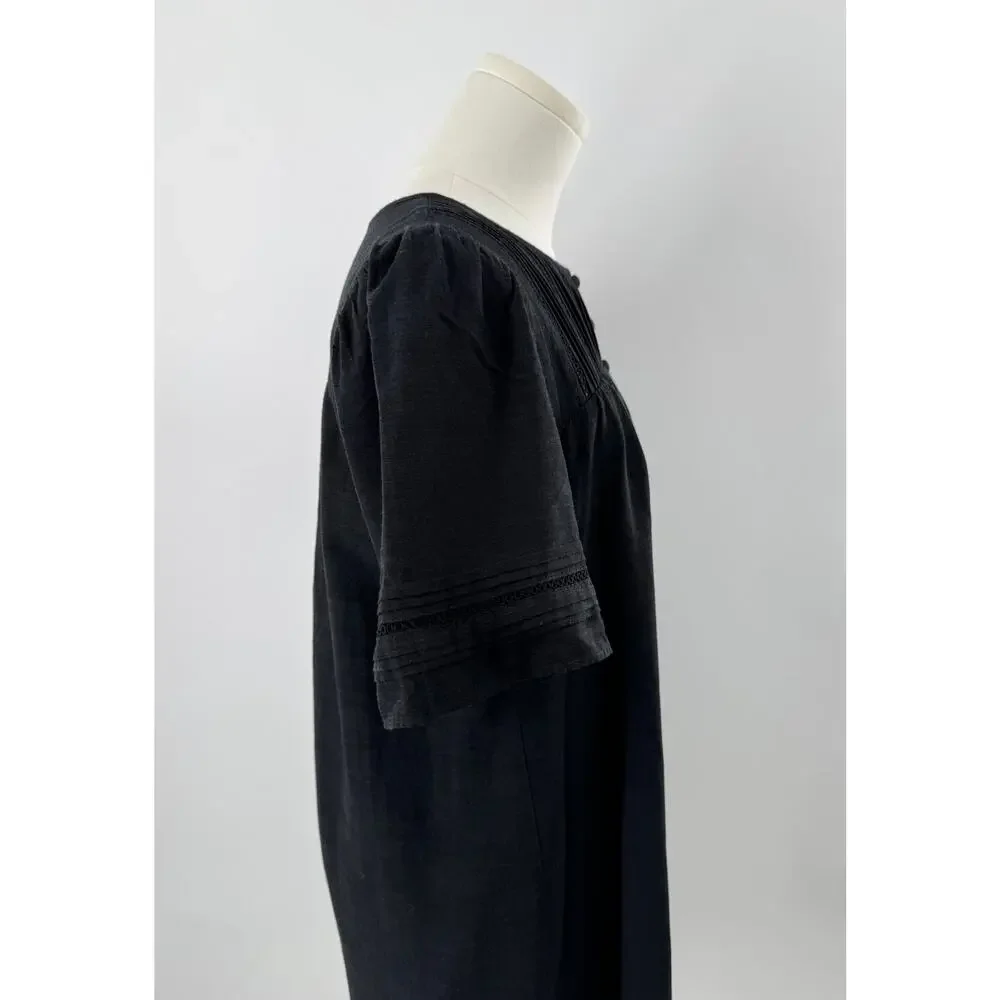 Madewell Black Short Sleeve Linen Dress Small Oversized Shift Mini Dress S